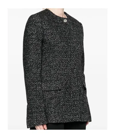Totême Womens Black White Collarless Cinched Wool-blend Jacket In Black