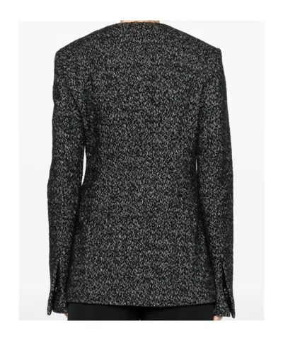 Totême Womens Black White Collarless Cinched Wool-blend Jacket In Black