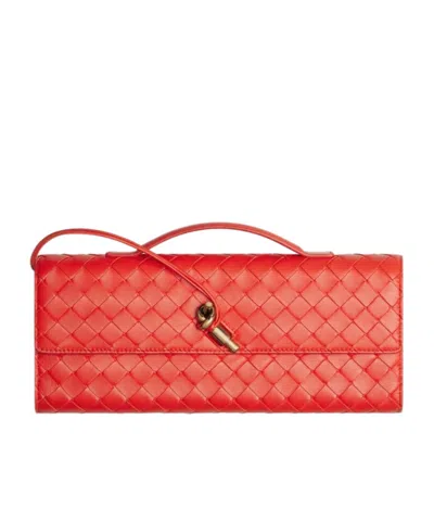 Bottega Veneta Long Andiamo Clutch Bag With Handle In Orange