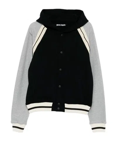 Palm Angels Curved Logo Varsity Jacket In Gray