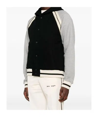 Palm Angels Curved Logo Varsity Jacket In Gray
