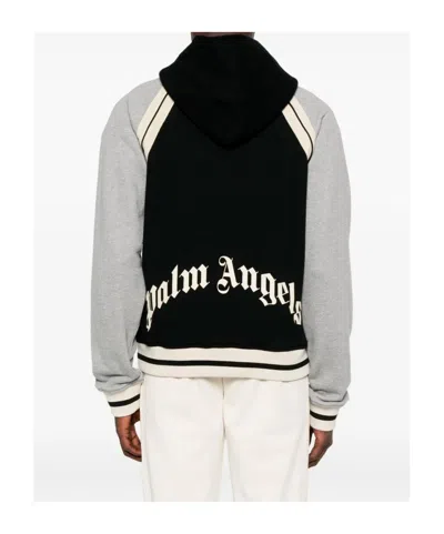 Palm Angels Curved Logo Varsity Jacket In Gray