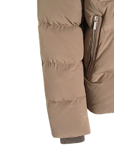 Moorer Pockets Hooded Quilted Ribbed Cuffs In Brown