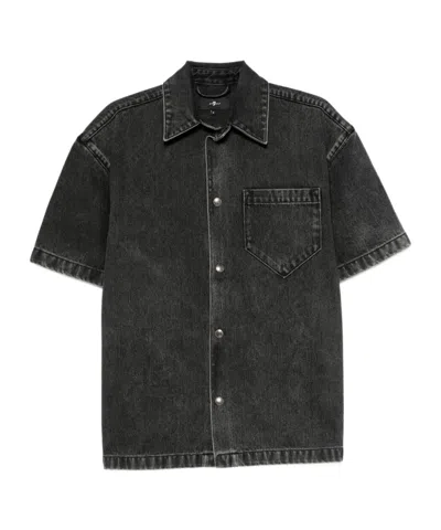 7 For All Mankind `over Camp Shirt Caviar` Shirt In Black