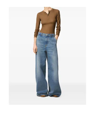 Ami Alexandre Mattiussi Wide Leg Denim Trousers Featuring Pockets In Blue