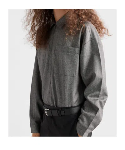Prada Gray Overshirt With Zip In Gray