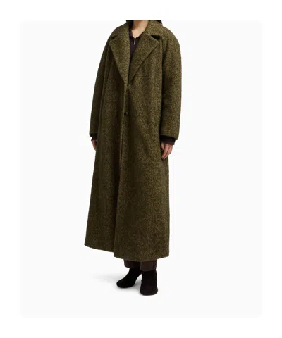 Emporio Armani Long Belted Coat Notched Lapels In Green