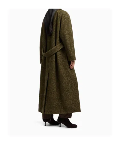 Emporio Armani Long Belted Coat Notched Lapels In Green