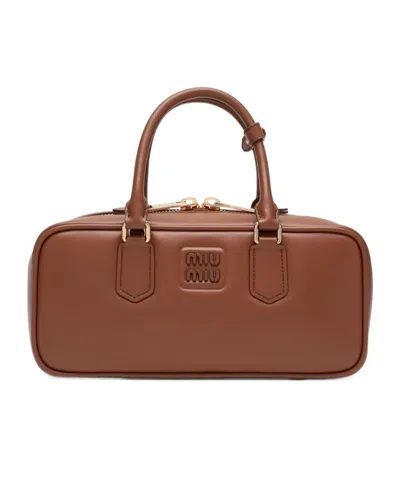 Miu Miu Brown Leather Arcadie Crossbody Bag In Brown