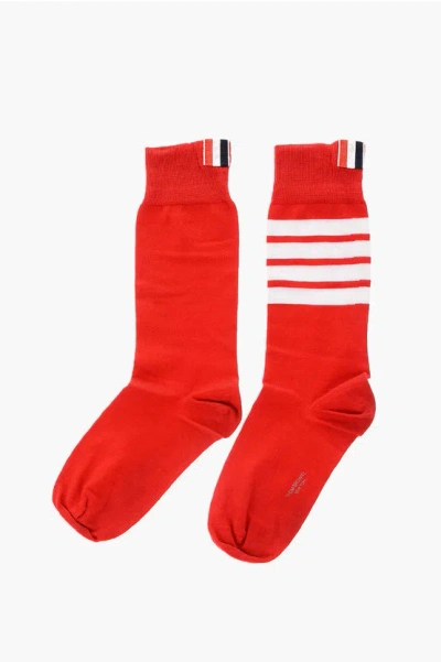 Thom Browne Lightweight Cotton Mid-calf Socks In Red