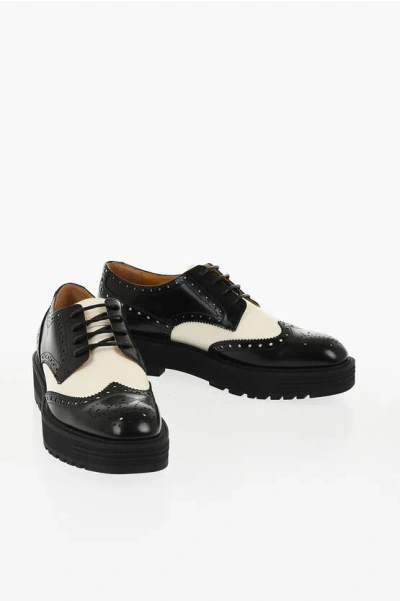 Dior Two Tone Leather Teddy Derby Shoes With Brogue Finish In Black