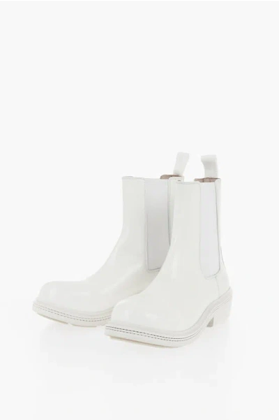 Bottega Veneta Leather Fireman Chelsea Booties In White