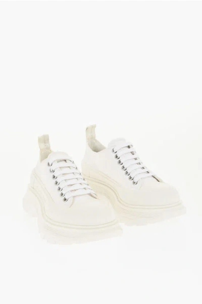 Alexander Mcqueen Canvas Lace-up Sneakers With Chunky Sole In White