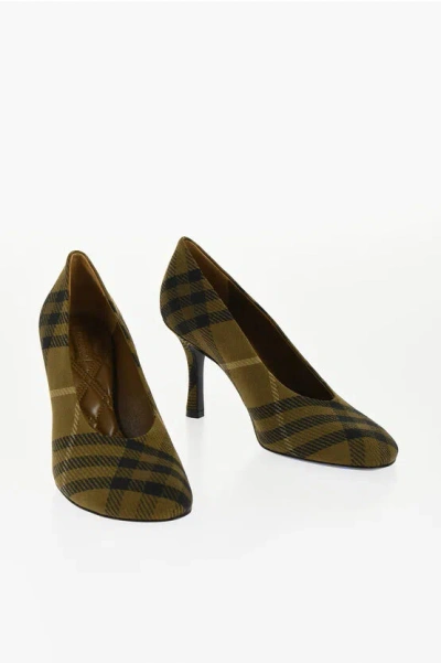 Burberry Tartan Patterned Canvas Pumps With Covered Heel 9cm In Green