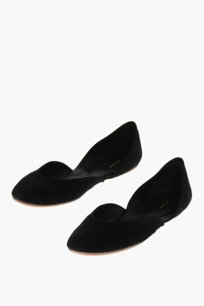 The Row Suede Gemma Ballet Flats In Black