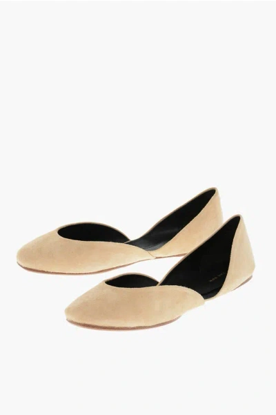 The Row Suede Gemma Ballet Flats In Neutral