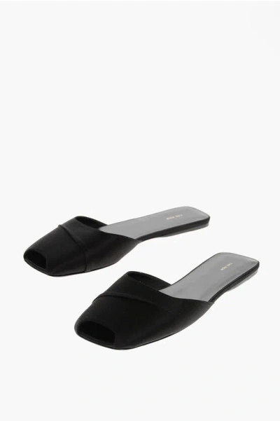 The Row Satin Milla Flat Mules In Black