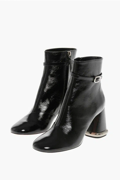 Roger Vivier Textured Patent Leather Booties With Statement Heel 9cm In Black