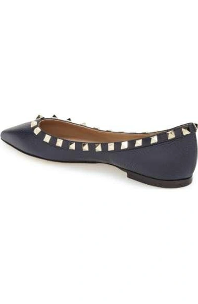 Shop Valentino 'rockstud' Ballerina Flat In Dark Blue