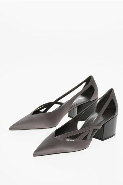 Prada Satin Point Toe Pumps With Cut-outs 6cm In Black