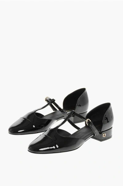 Ferragamo Linette Patent Leather T-strap Ballet Flats In Black