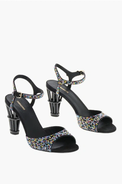 Ferragamo Rhinestoned Nikla Sandals With Statement Heel 8cm In Black