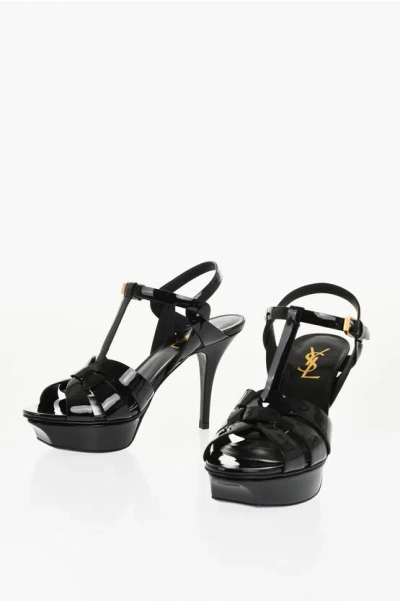 Saint Laurent Patent Leather Platform Sandals With Stiletto Heel 10cm In Black