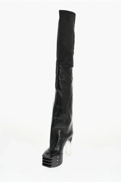 Rick Owens Over The Knee Oblique Platform Boots 13cm In Black