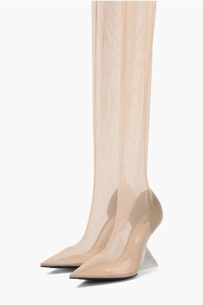 Attico Mesh Cheopissima Collat-boots With Spool Heel 10cm In Neutral