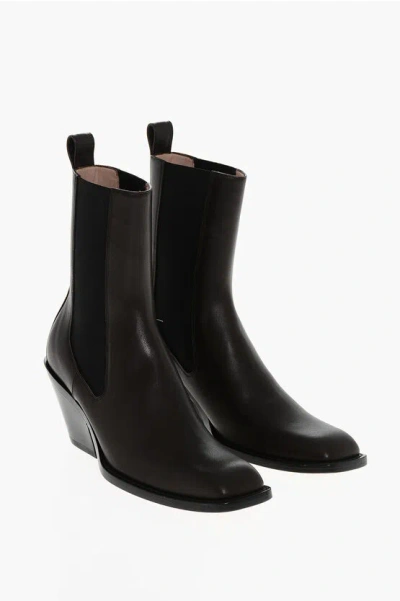 Khaite Leather Austin Western Booties With Elastic Inserts 7cm In Black