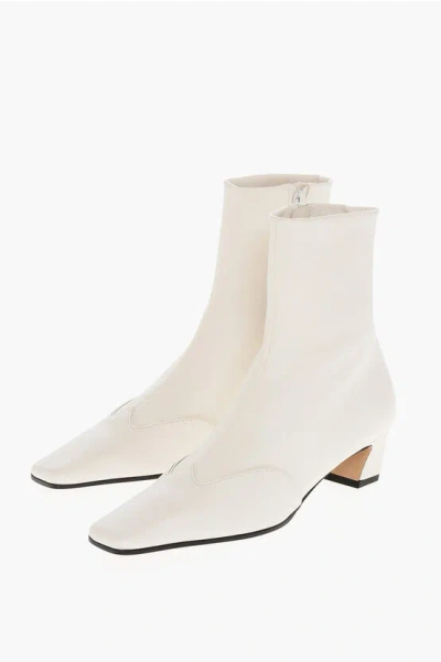 Khaite Leather Nevada Booties With Inner Zip 5cm In White