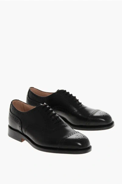 Tricker's Leather Kensington Derby Shoes With Brogue Finish In Black