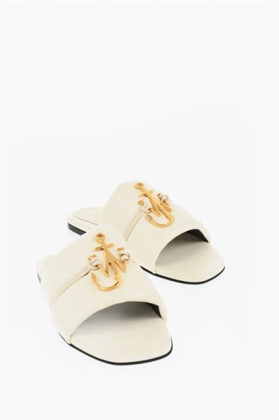 Jw Anderson Eco-leather Slides With Front Logo In Neutral