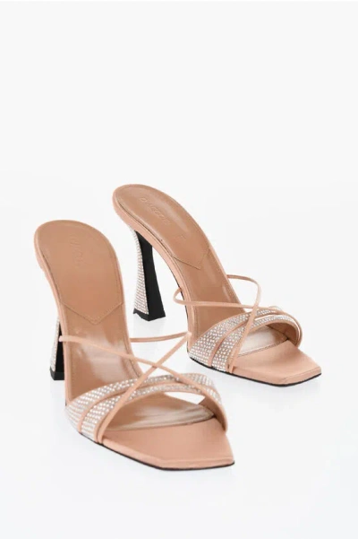 D’accori Satin Lust Mules With Rhinestones 9cm In Neutral