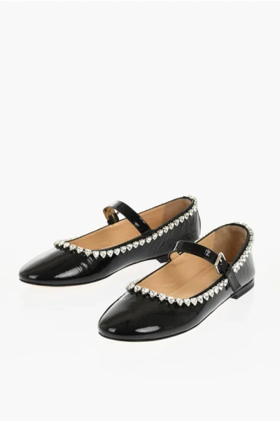 Mach&mach Patent Leather Audrey Mary Jane Ballet Flats With Rhinestone In Black