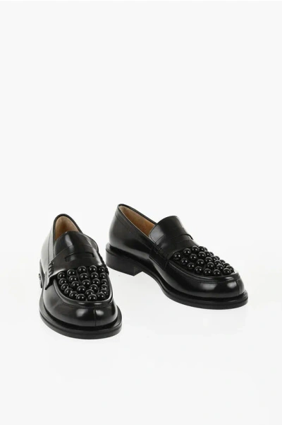 Mach&mach Leather Sirene Penny Loafers With Beads In Black