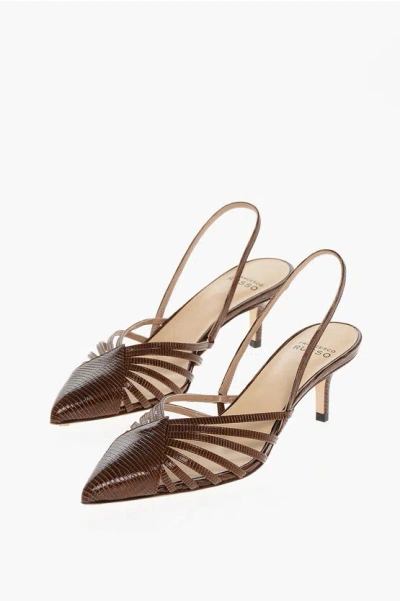 Francesco Russo Lizard Embossed Leather Slingbacks 6cm In Brown