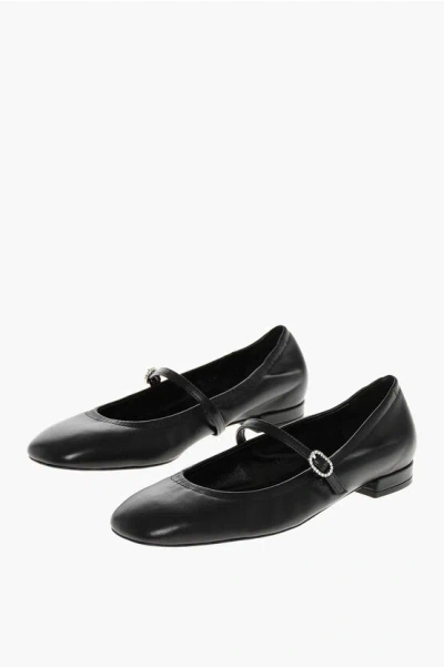 Stuart Weitzman Mary Jane Claris Ballet Flats With Cuir Sole In Black