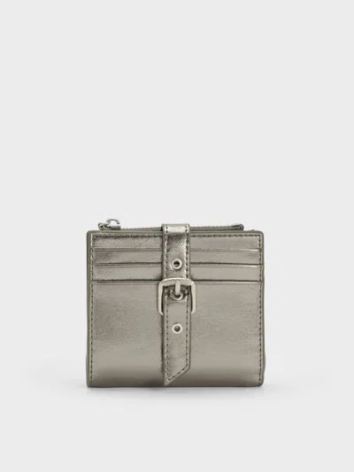 Charles & Keith - Blaise Metallic Grommet-belt Top-zip Small Wallet In Gray