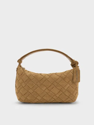 Charles & Keith - Ivette Recycled Suede Woven Shoulder Bag In Sand