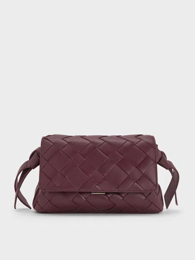 Charles & Keith - Ivette Woven Crossbody Bag In Red