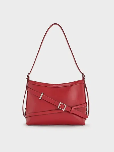 Charles & Keith - Bryna Buckled-strap Crossbody Bag In Red