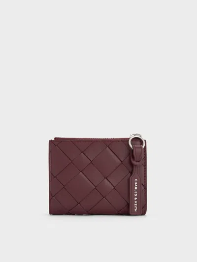 Charles & Keith - Ivette Woven Top-zip Small Wallet In Red