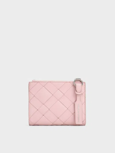 Charles & Keith - Ivette Woven Top-zip Small Wallet In Pink
