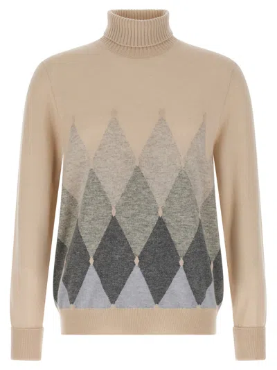Ballantyne Argyle-pattern Turtleneck Sweater In White