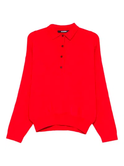 Jacquemus Balloon Wool And Cashmere Polo Sweater In Red