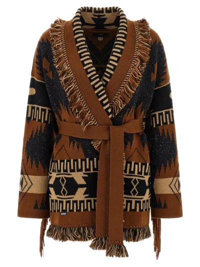 Alanui Dreamscape Jacquard Cardigan In Black/brown In Brown