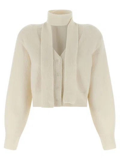 Rotate Birger Christensen Cardigan Con Sciarpa Lavorata A Maglia Bianco In White