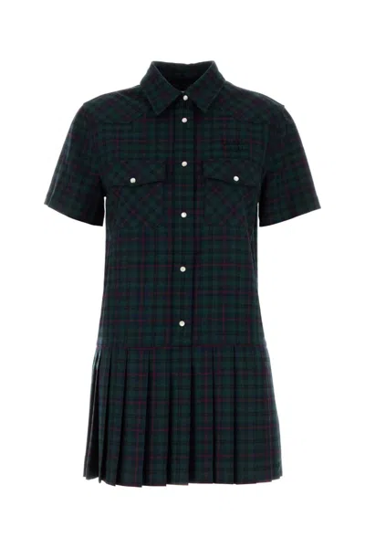 Miu Miu Embroidered Wool Mini Dress In Multi