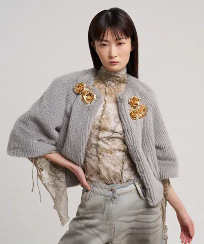 Echo New York Collarless Fur Jacket With Raglan Sleeves In Gray